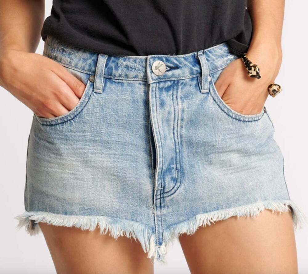 ONE TEASPOON Skirt Size 25 NEW Junkyard Denim Bolt Blue Low Waist $148